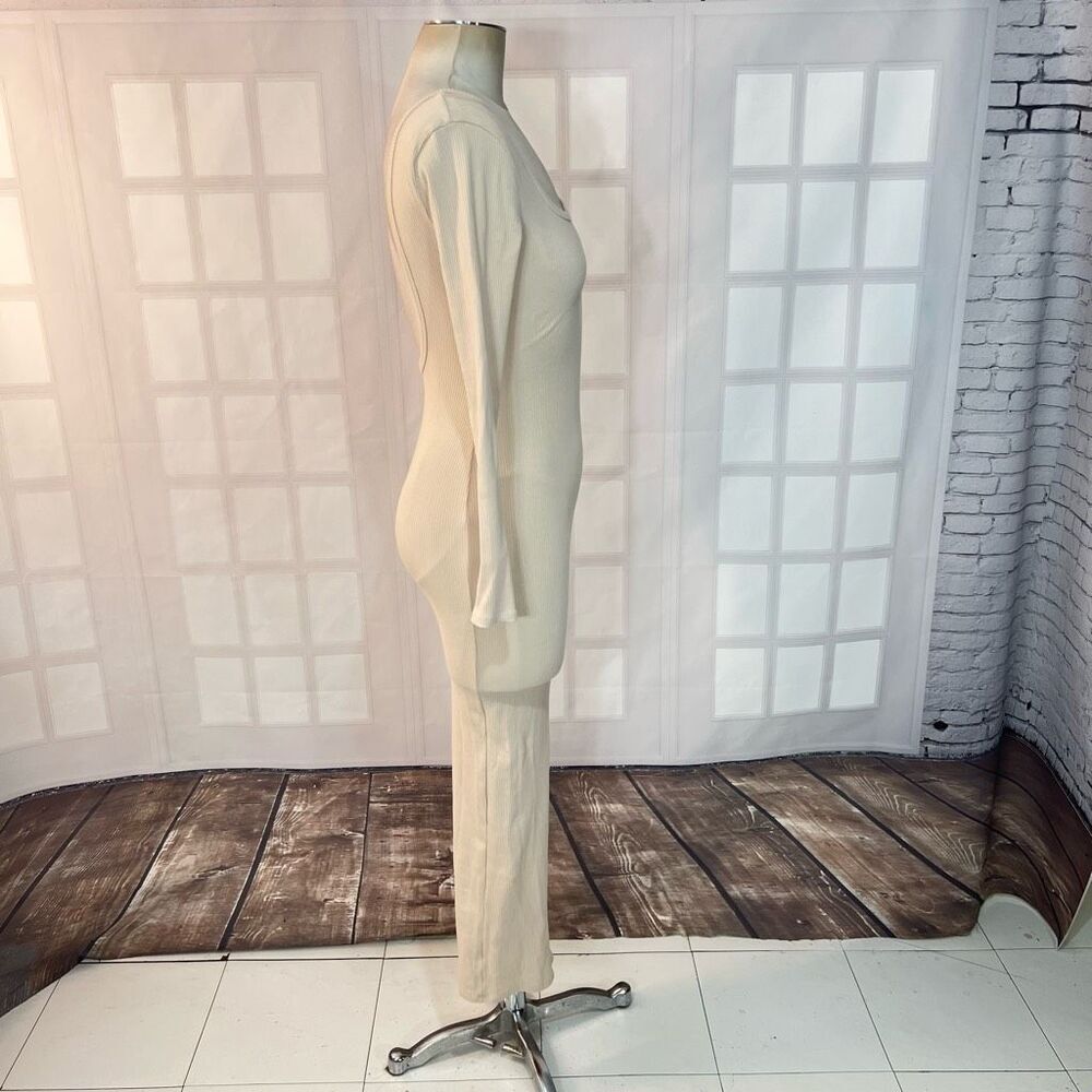 Fashion Nova Cream Long Sleeve Ribbed Bodycon Maxi Dress Size Medium - Picture 4 of 11